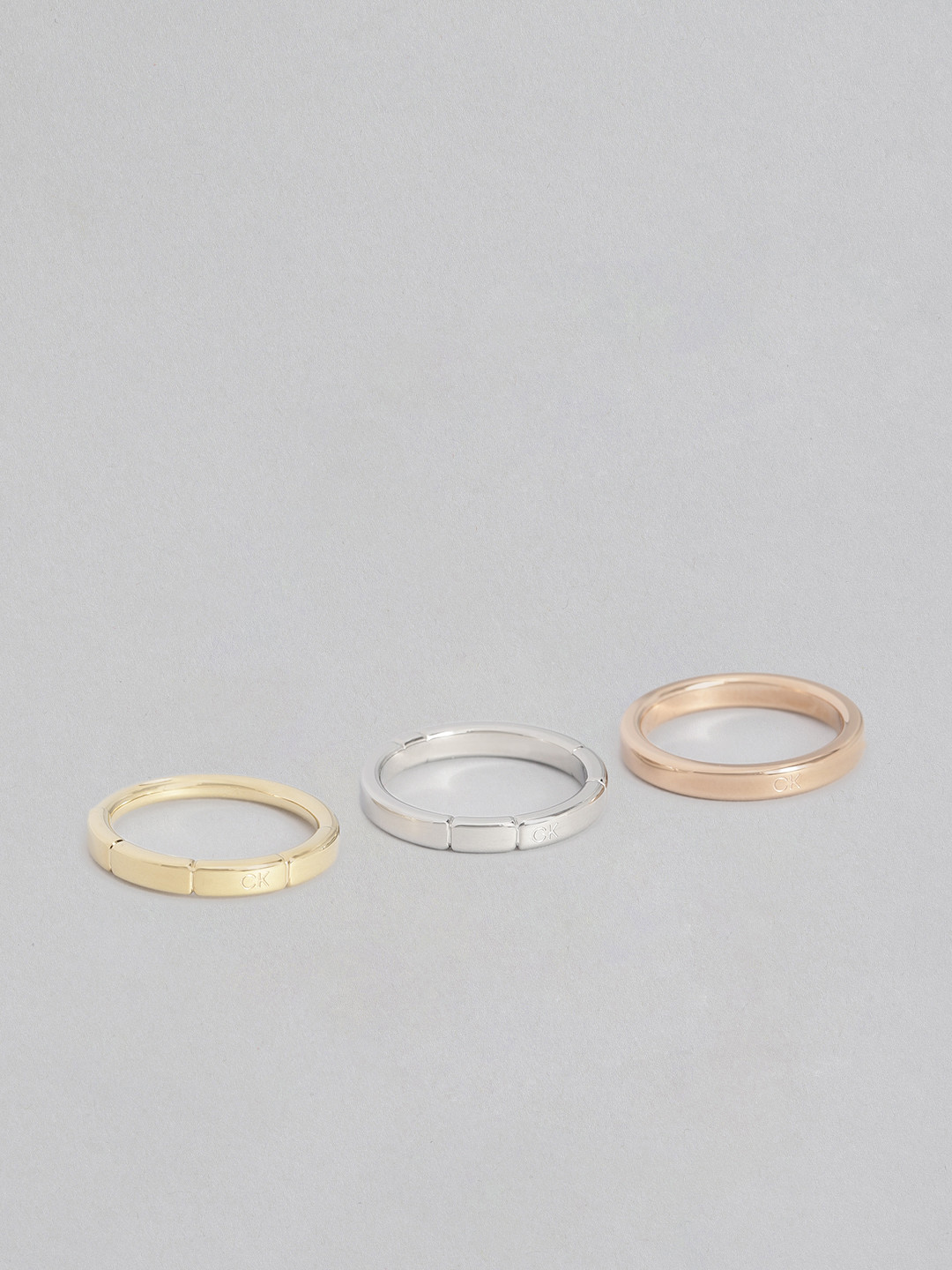 Calvin Klein Women Set Of 3 Soft Squares Brass-Plated Finger Ring