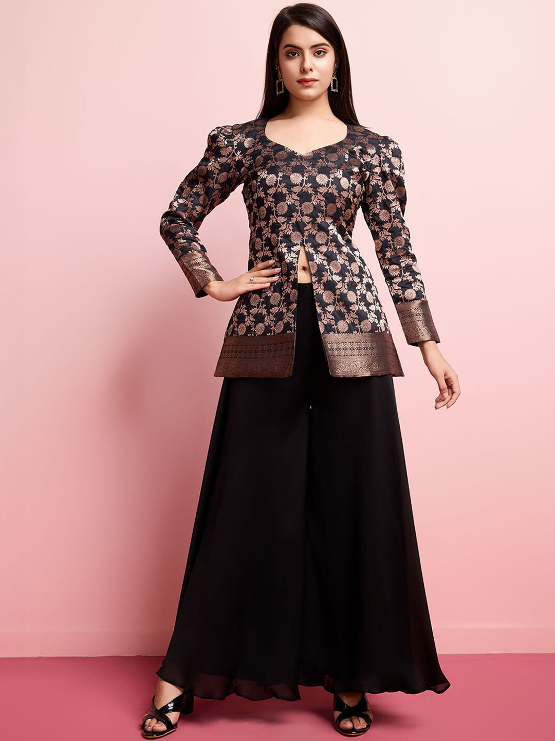 Tasarika Long Sleeves V-Neck Top with Palazzos