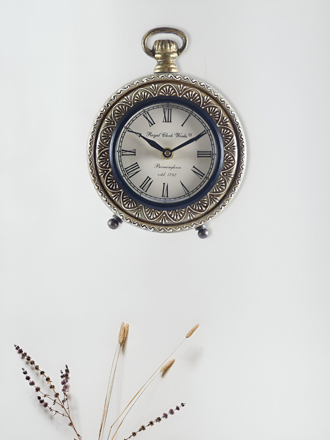 Aura Grey MDF Hand-Painted Round Battery Analogue Wall Clock