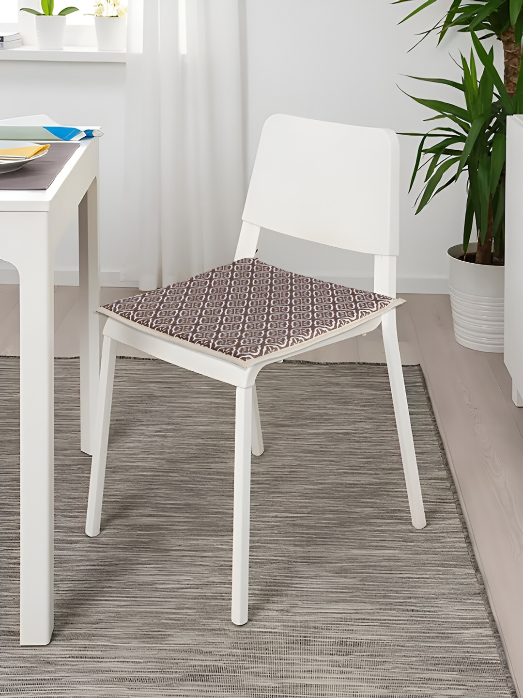 Saral Home Brown & Beige Printed Cotton Chair Pad