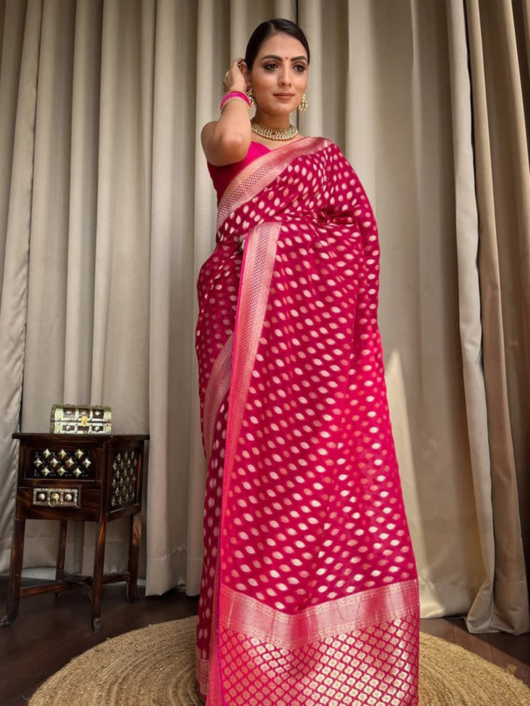 S.K.C Ethnic Motifs Woven Design Zari Banarasi Saree