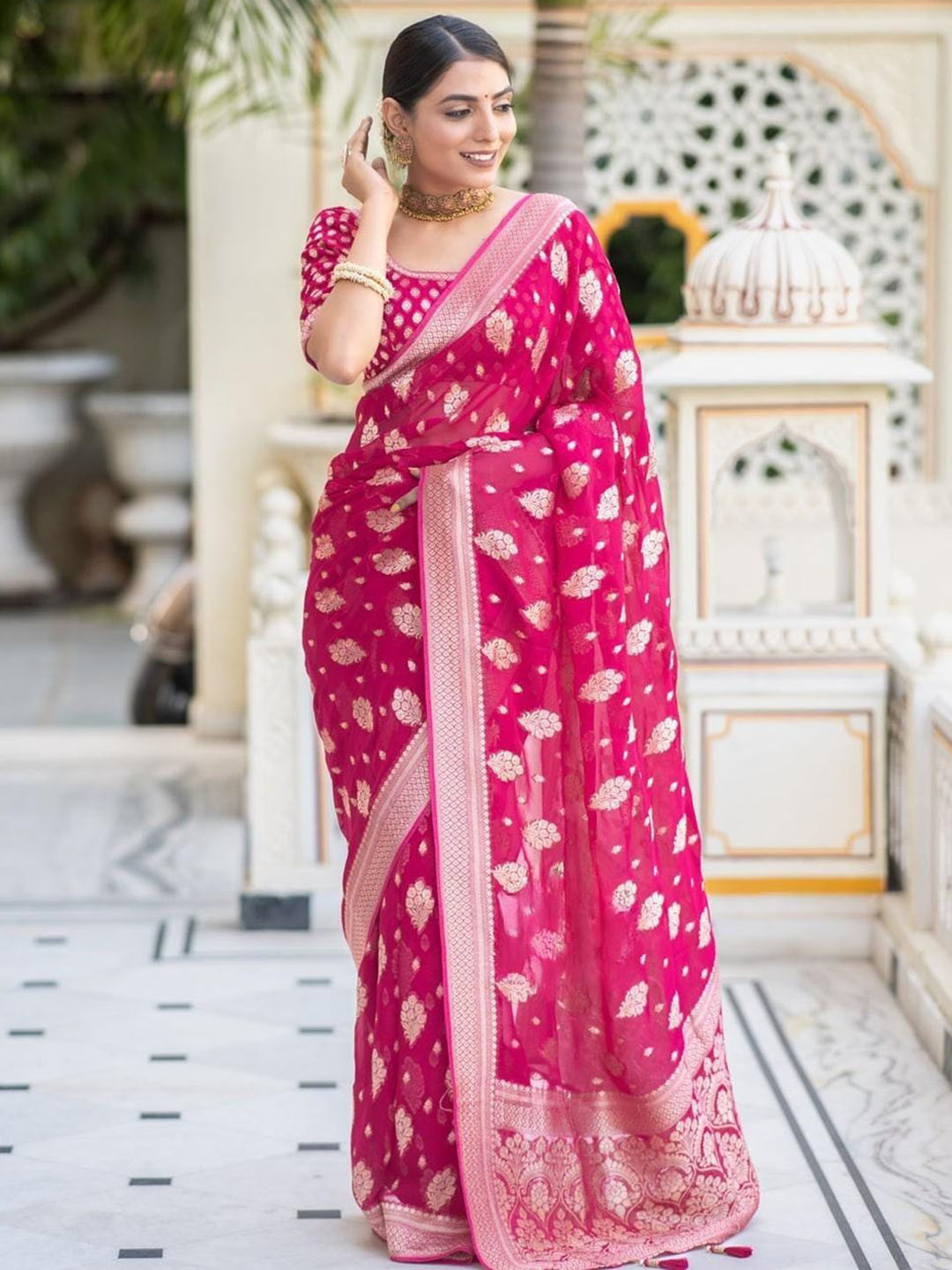 S.K.C Woven-Design Saree With Blouse Piece