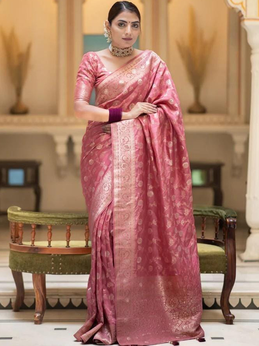S.K.C Ethnic Motifs Woven Designed Saree