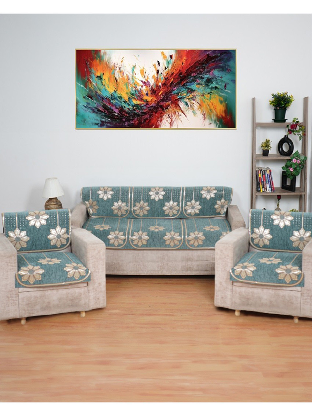 MORADO Green 10 Pieces Printed 5 Seater Sofa Cover