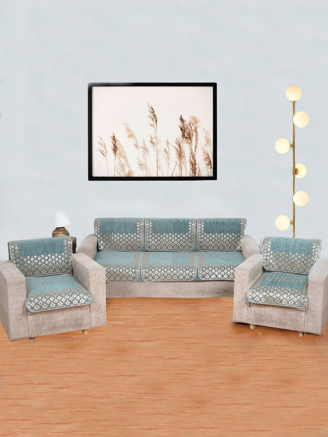 MORADO Green & Gold-Toned 10 Piece 5 Seater Sofa Cover