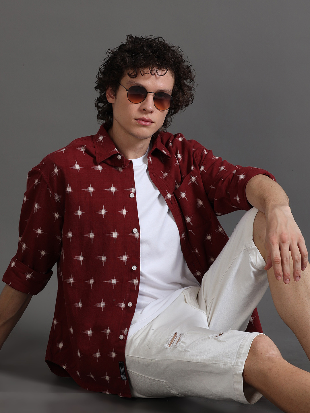 SILISOUL Classic Long Sleeves Spread Collar Cotton Opaque Printed Casual Shirt