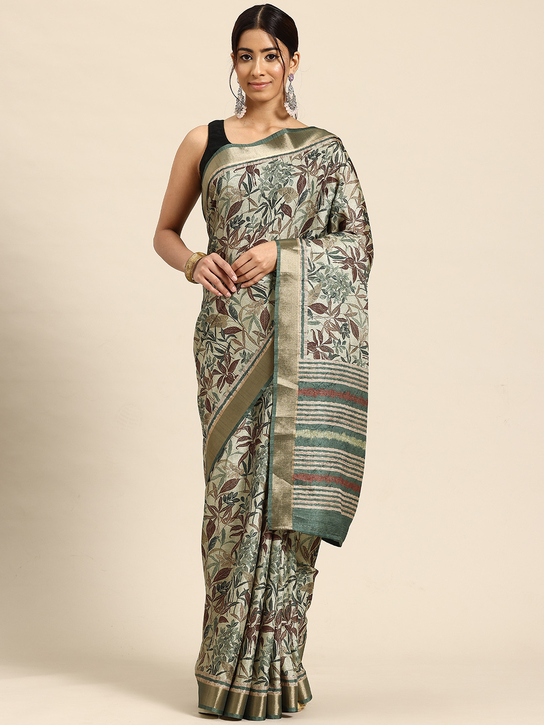 PBS PRINTS Dabu Zari Tussar Saree