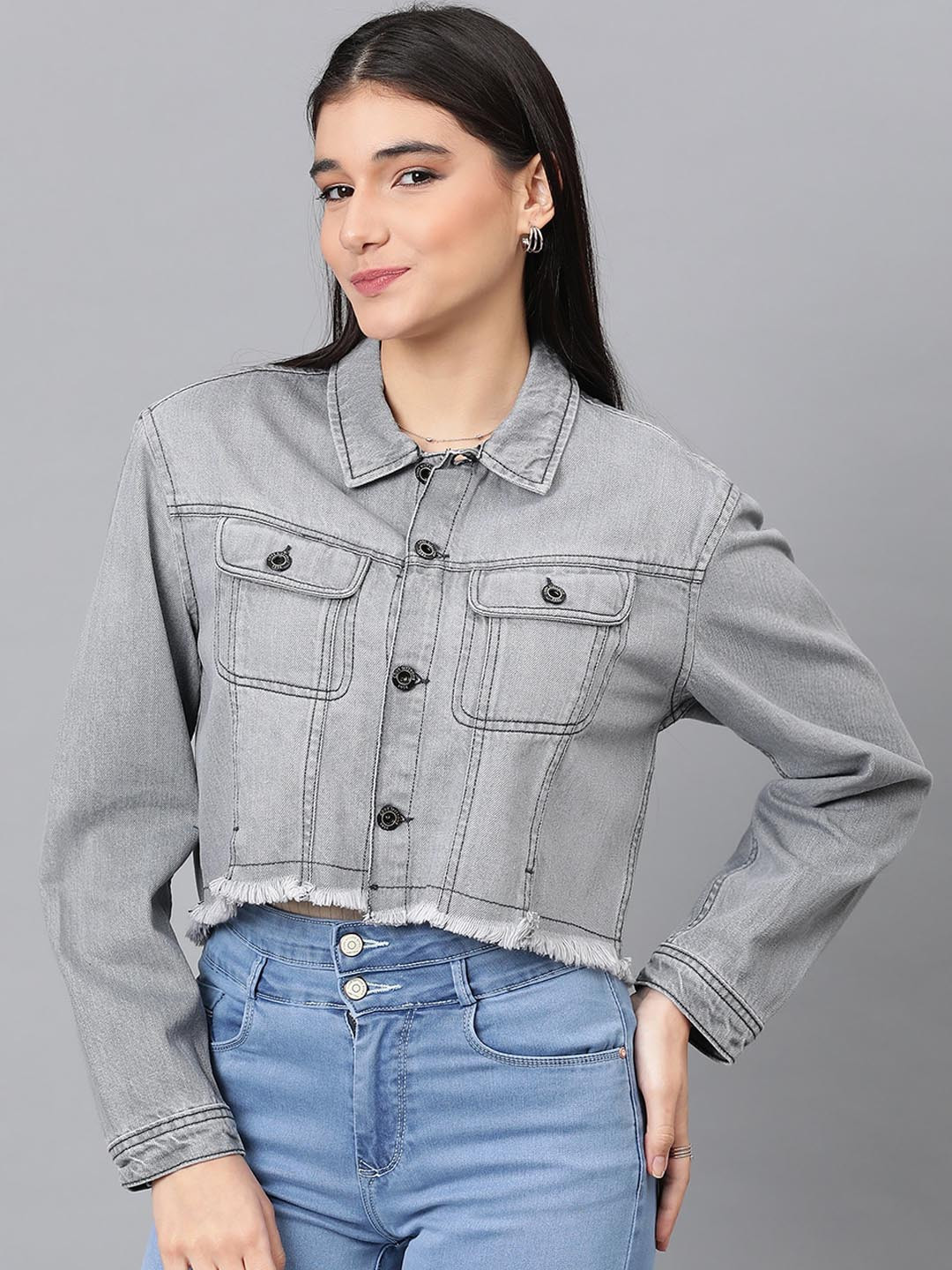 Code 61 Pure Cotton Crop Denim Jacket