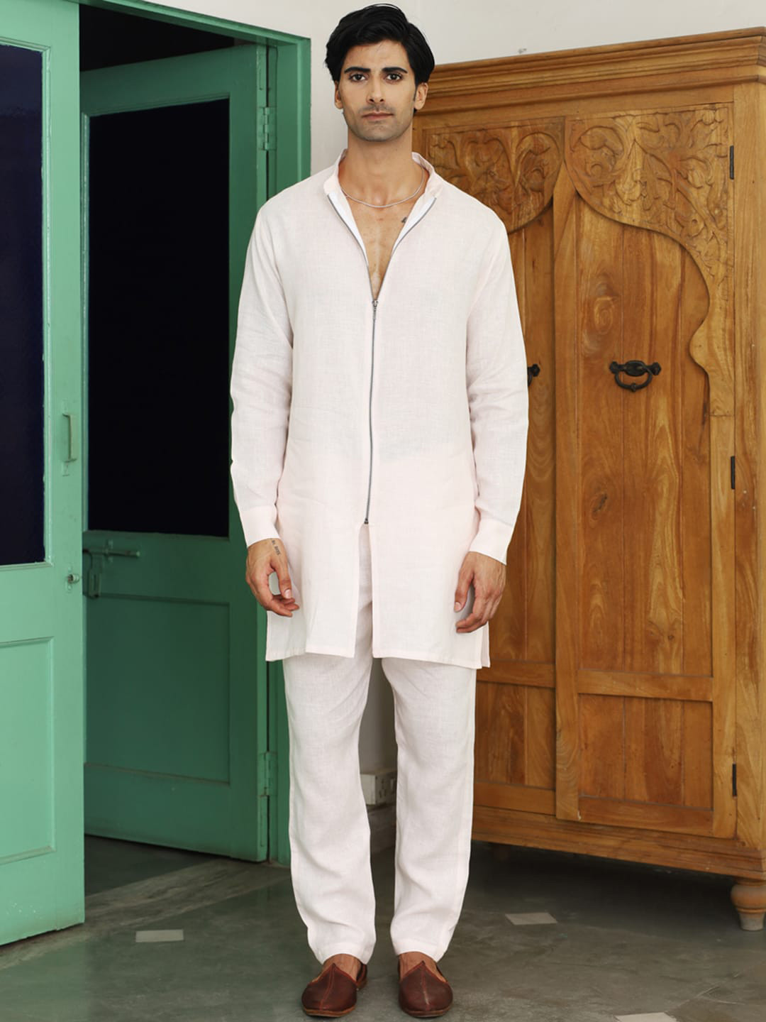 KALPRAAG Embroidered Regular Thread Work Linen Kurta with Trousers