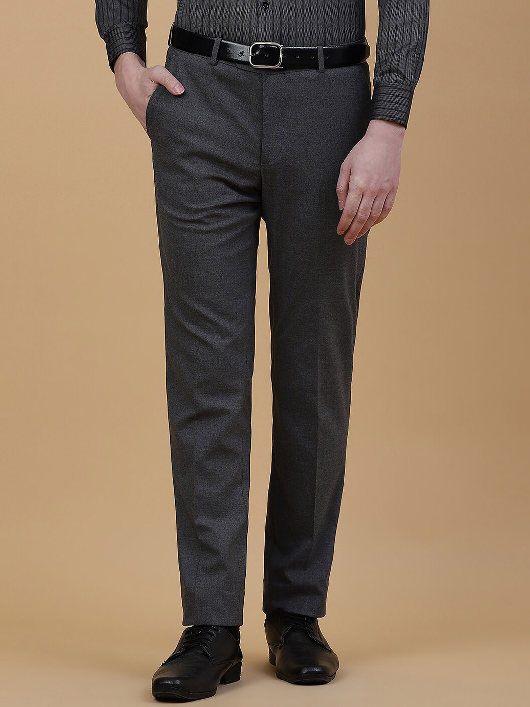 Greenfibre Men Mid-Rise Zip Flat-Front Plain Slim Fit Formal Trouser