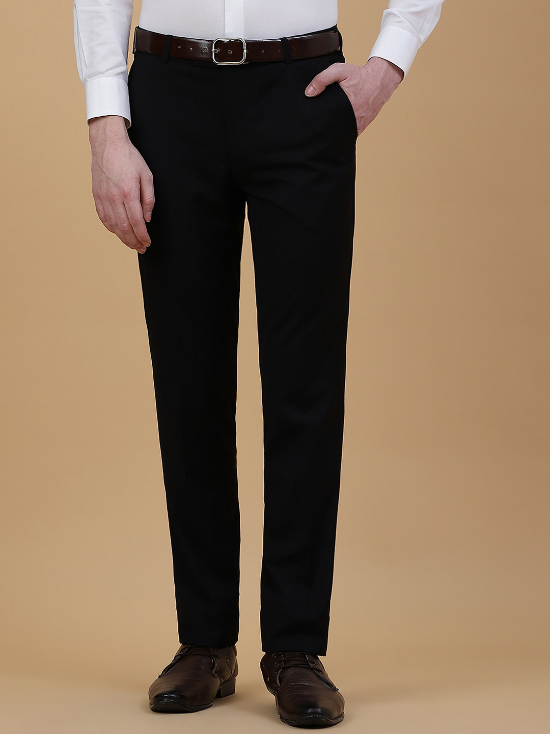 METAL Men Slim Fit Mid-Rise Flat-Front Formal Trouser