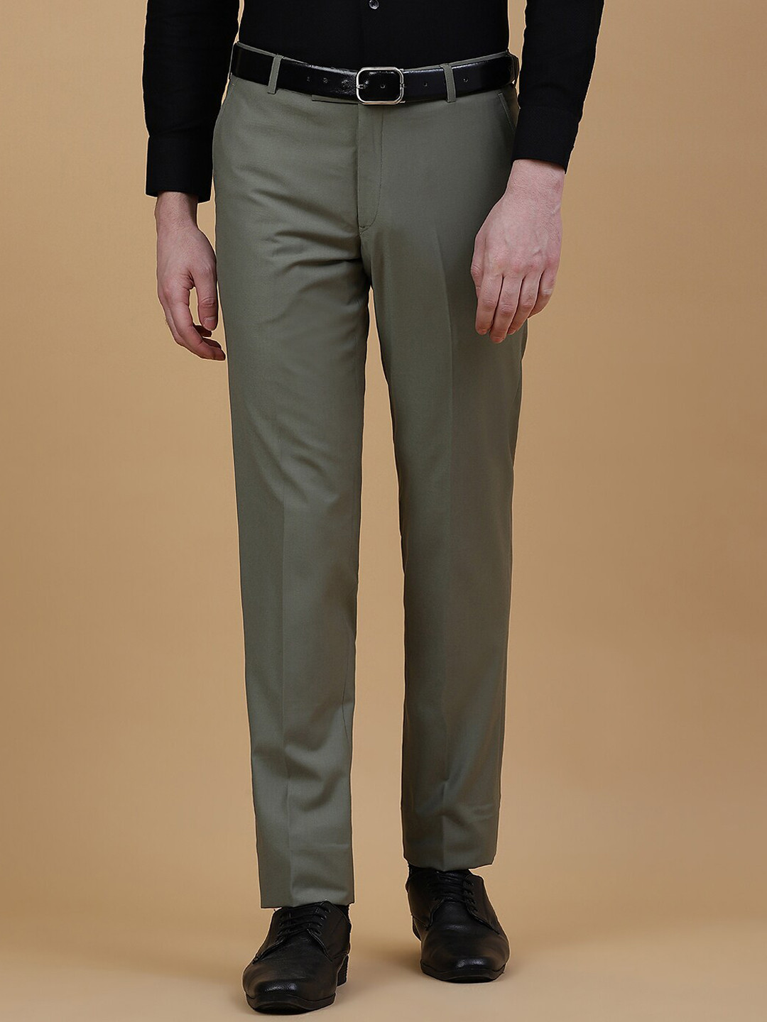 METAL Men Slim Fit Mid-Rise Flat-Front Formal Trousers