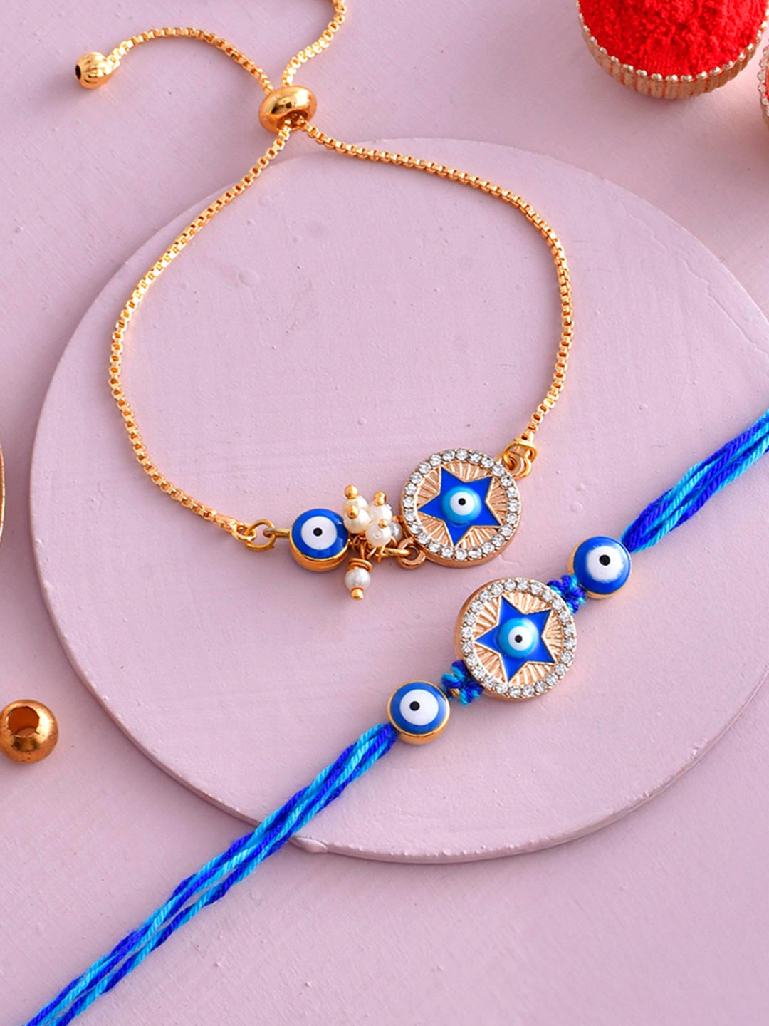 Voylla Set of 2 Bhaiya Bhabhi Evil Eye Thread And Chain Rakhi