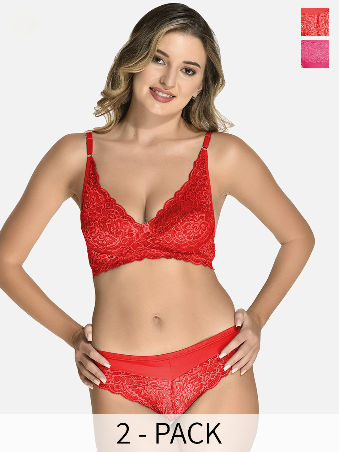 StyFun Pack of 2 Non Padded Lingerie Set VM_Set_Blumer_Red_Cat_Pink_B