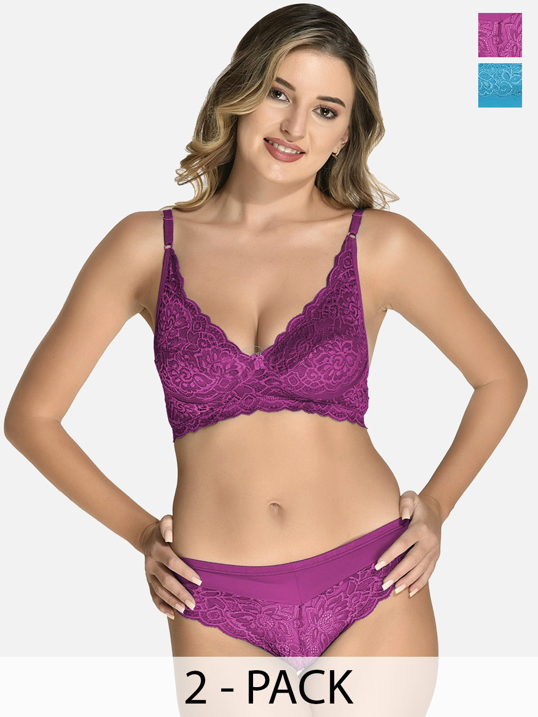 StyFun  Pack Of 2 Bra Panty Lace Lingerie Set VM_Set_Blumer_Purple_Cat_Blue_B