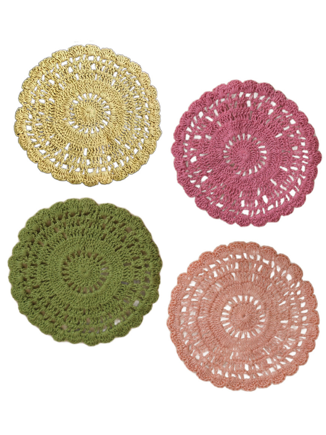 MAATIR DESIGNS Pink & Green 4 Pieces Crocheted Cotton Yarn Coasters
