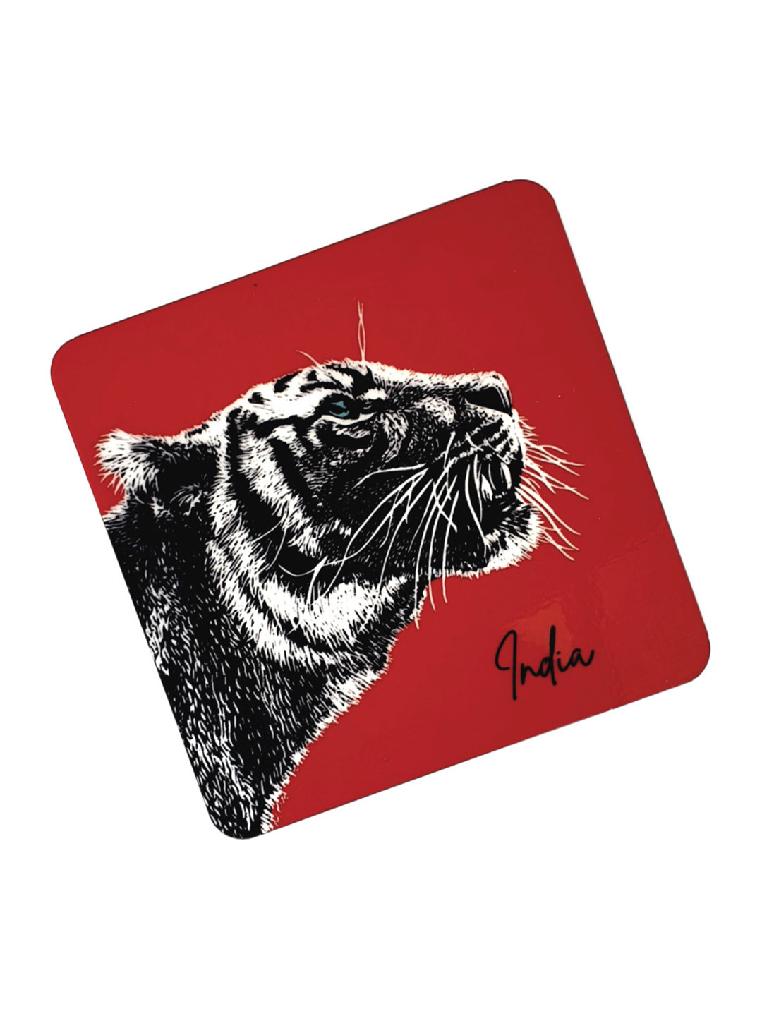 MAATIR DESIGNS Red & Black 6 Pieces Tiger Art Printed Wooden Coasters