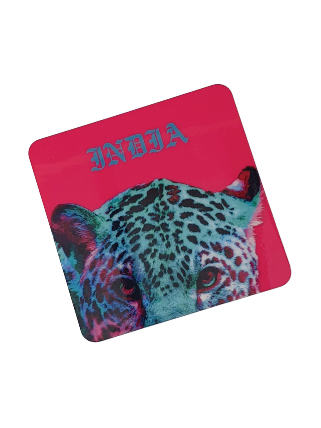 MAATIR DESIGNS Fuchsia Pink & Turquoise Blue 6 Pieces Leopard Printed Wooden Coasters