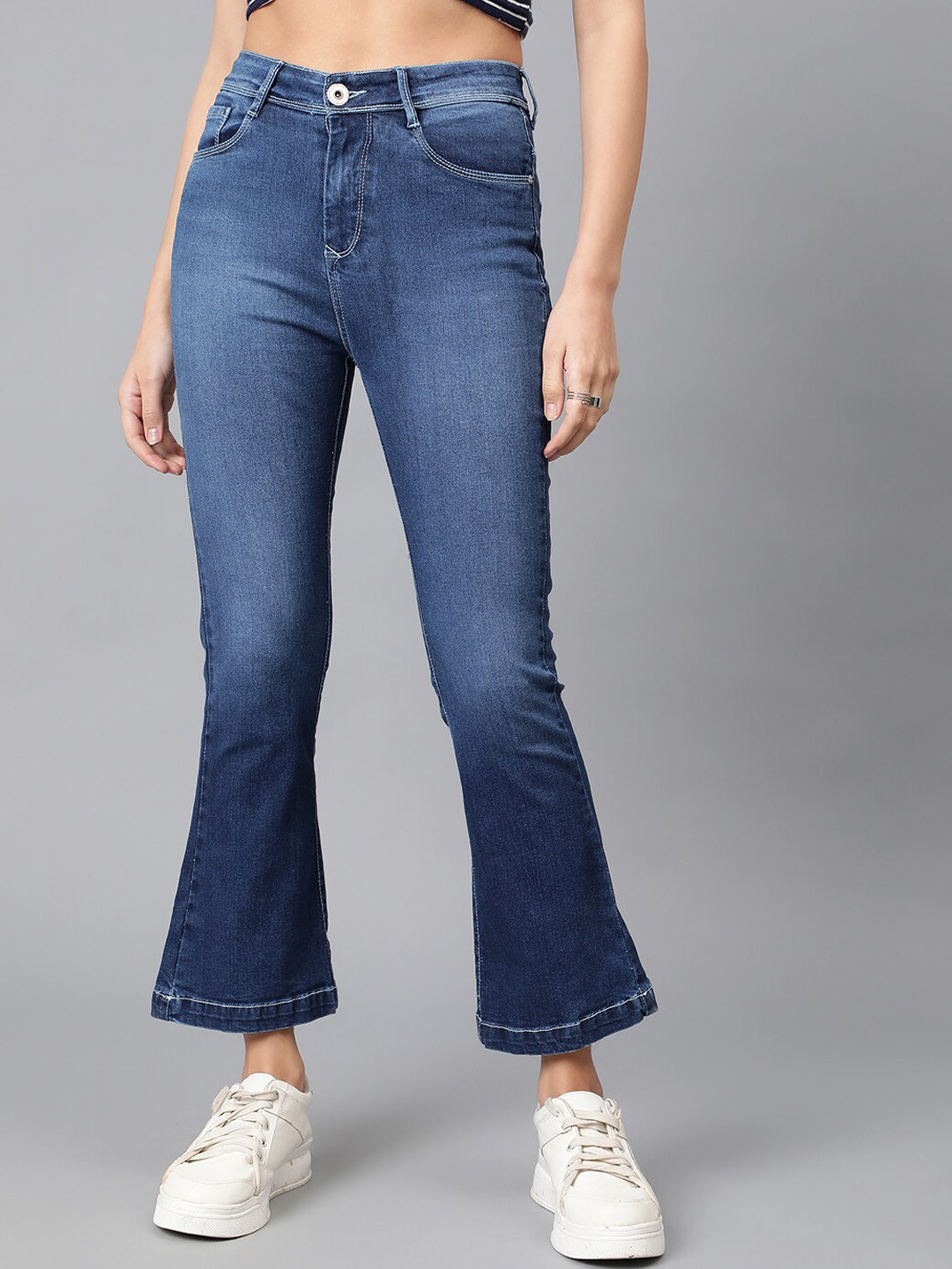 Code 61 Women Flared High-Rise Dark Shade Heavy Fade Clean Look Stretchable Jeans