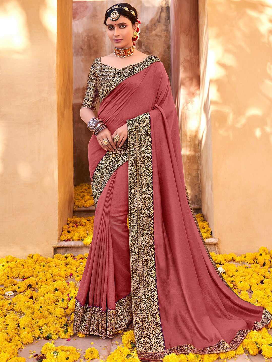 Anouk Rustic Mauva Embroidered Embellished Saree