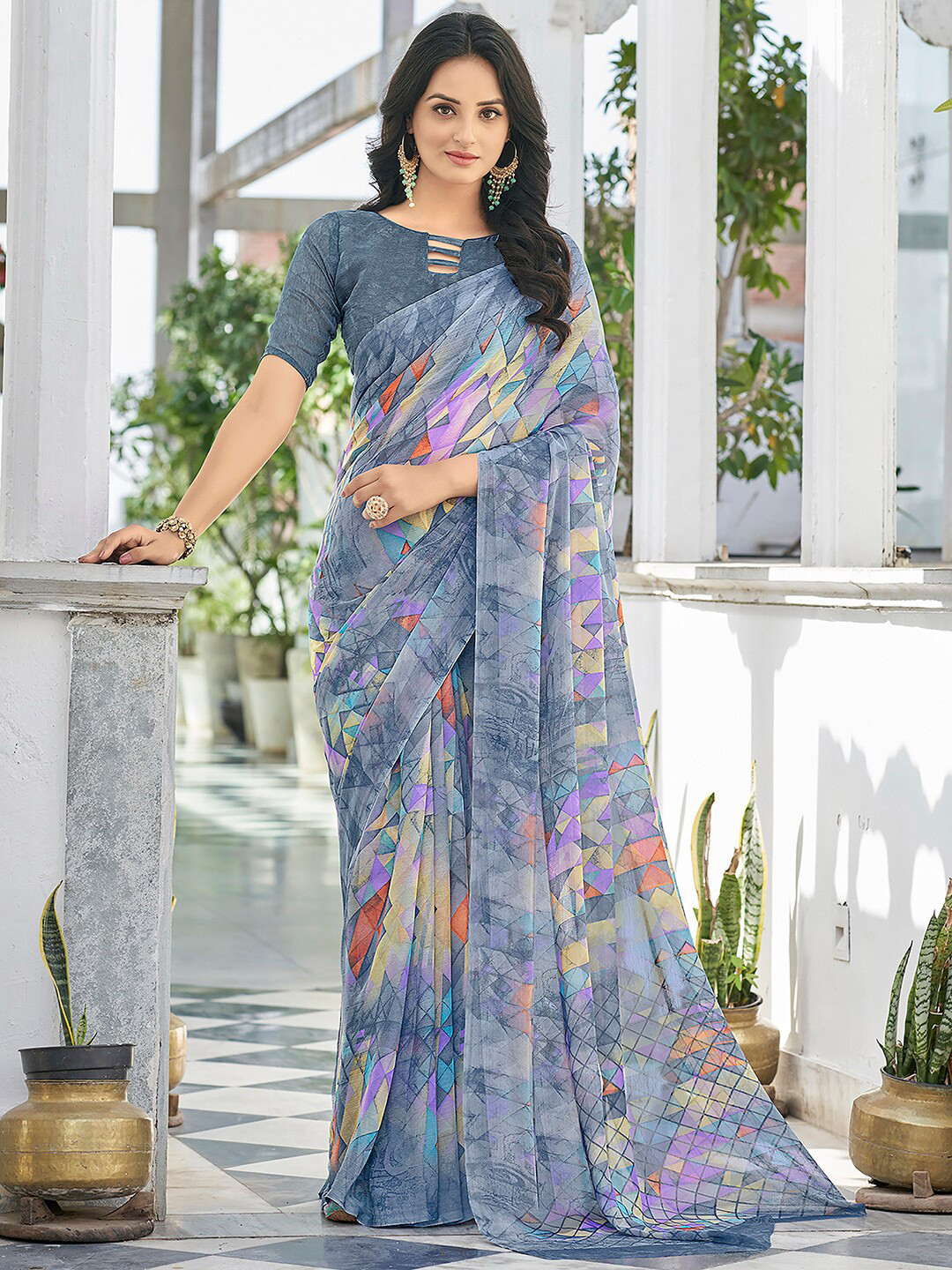 Anouk Rustic Pure Chiffon Dabu Saree