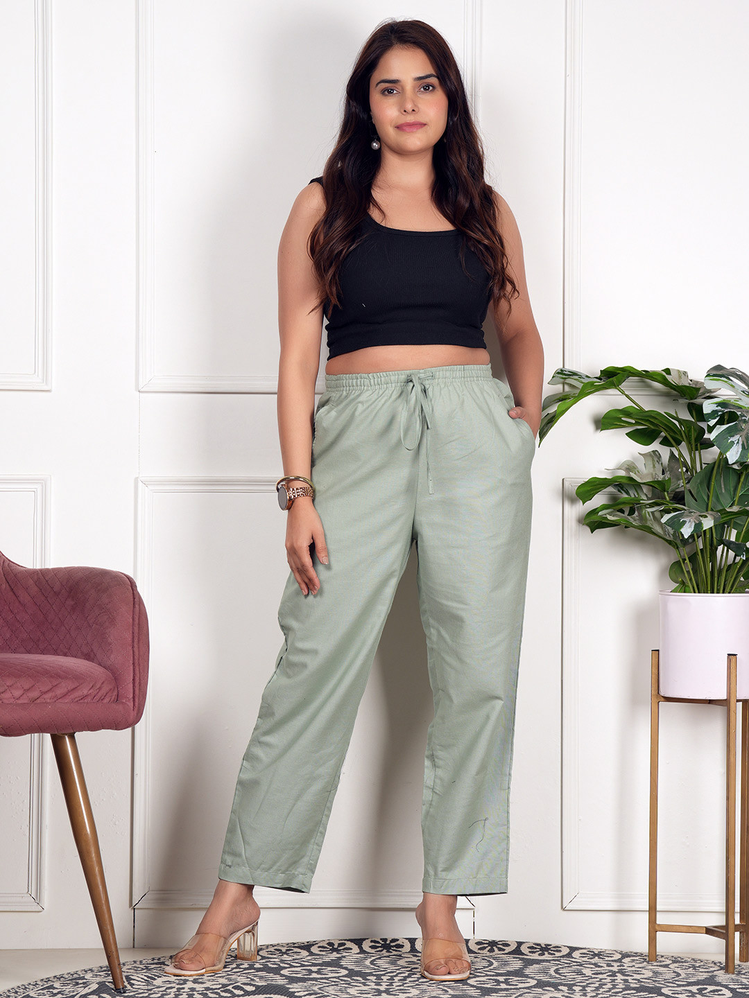 Style Shoes Women Mid-Rise Linen Lounge Pants