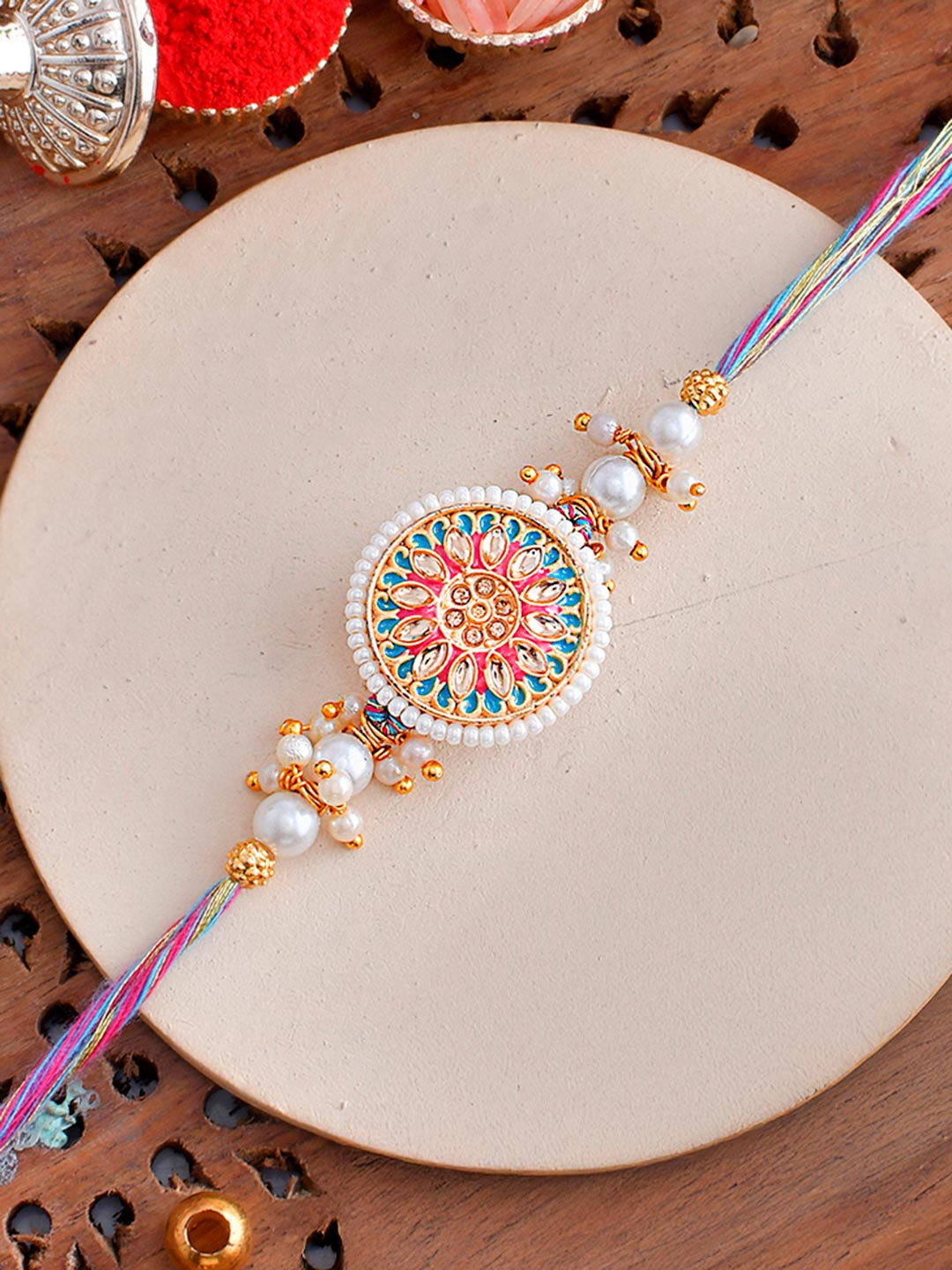 Voylla Pearls And Kundan Detail Thread Rakhi