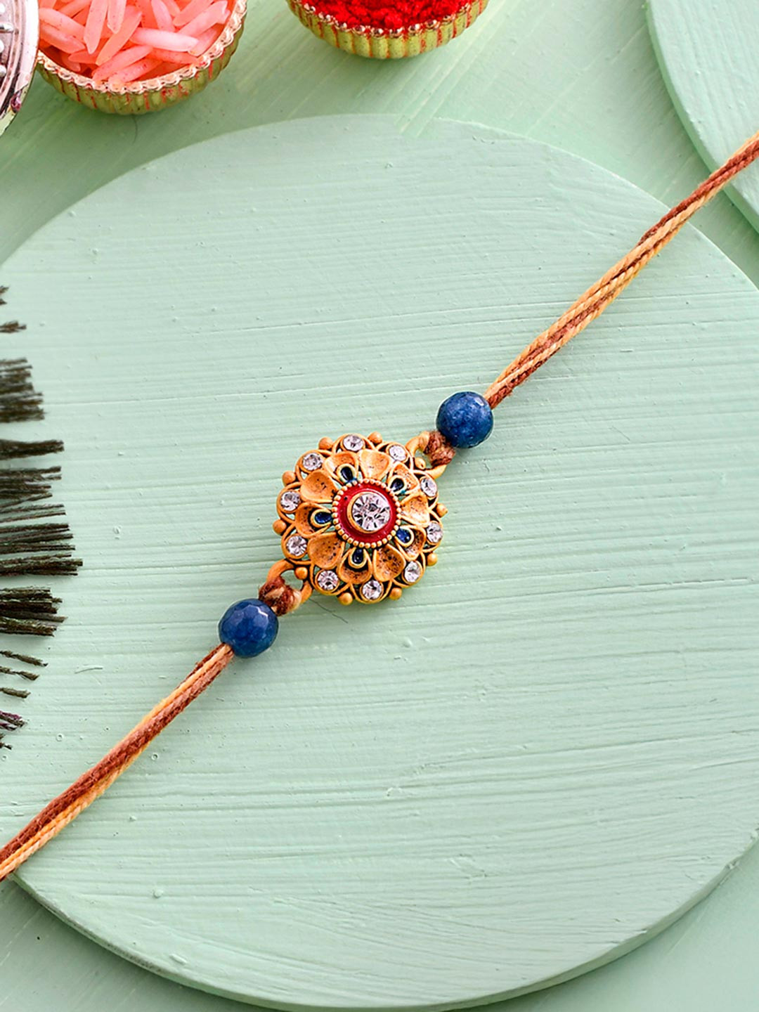 Zirconia Gemstones Traditional Thread Rakhi For Brother