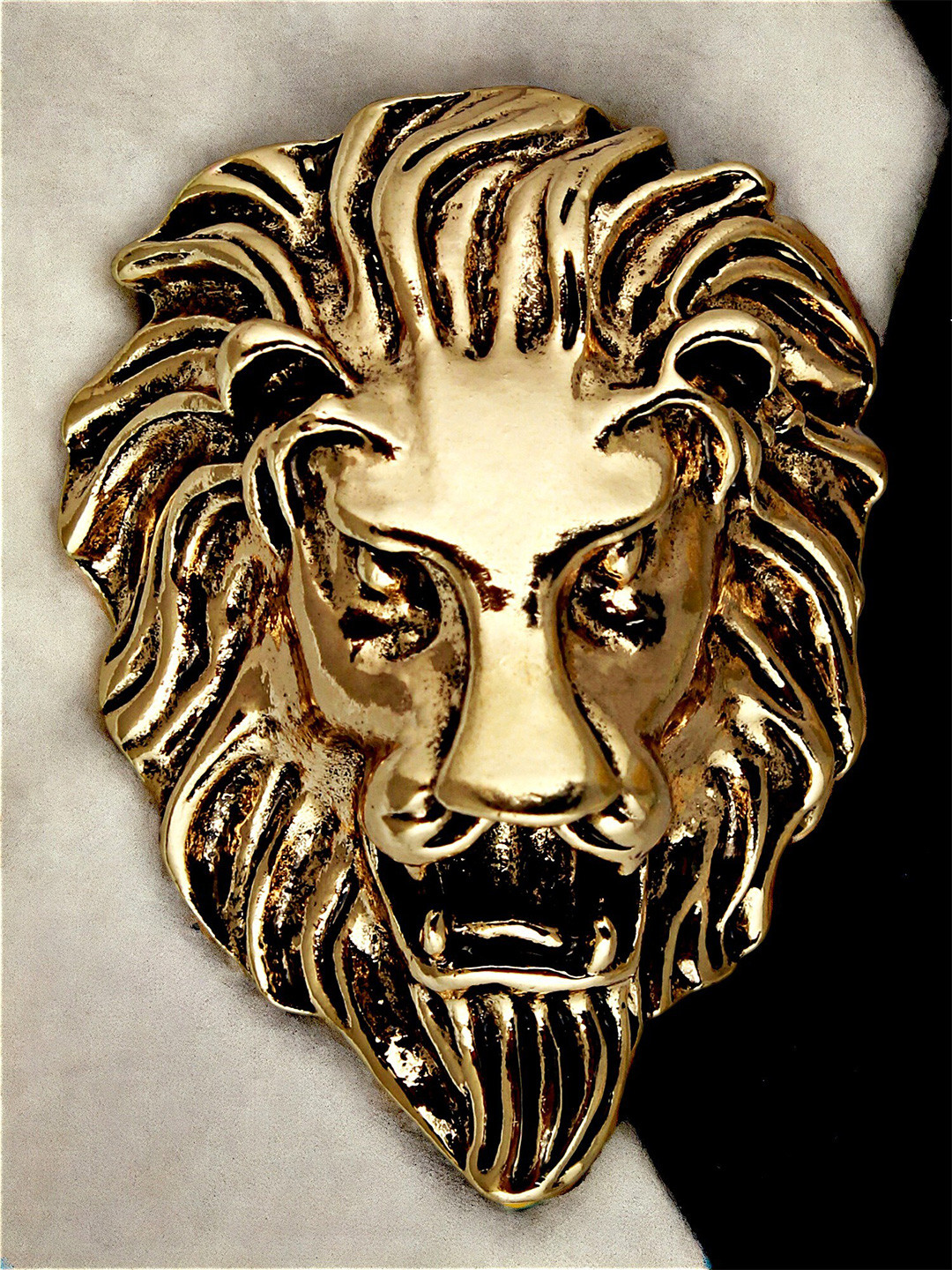 LUCKY JEWELLERY Unisex Antique Gold Oxidised Plating Lion Jaguar Face Shaped Brooch