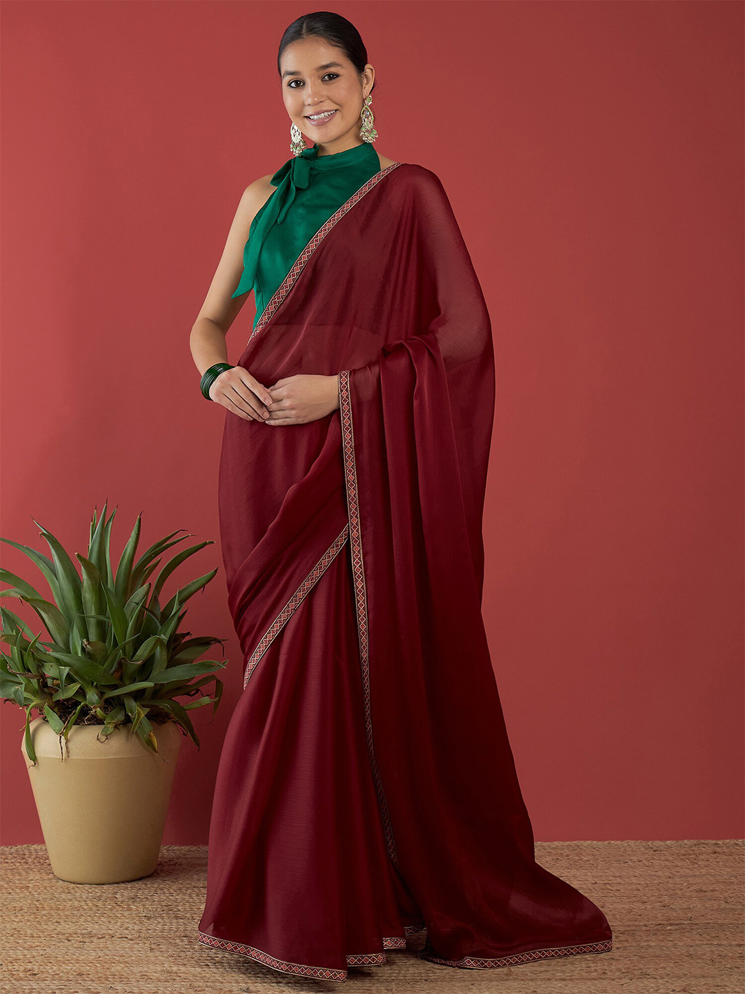 Anouk Embellished Border Satin Saree
