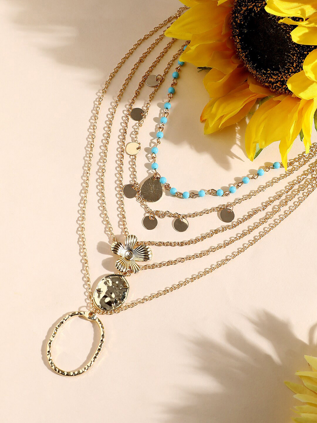 SOHI Gold-Plated Beads Beaded Layered Necklace