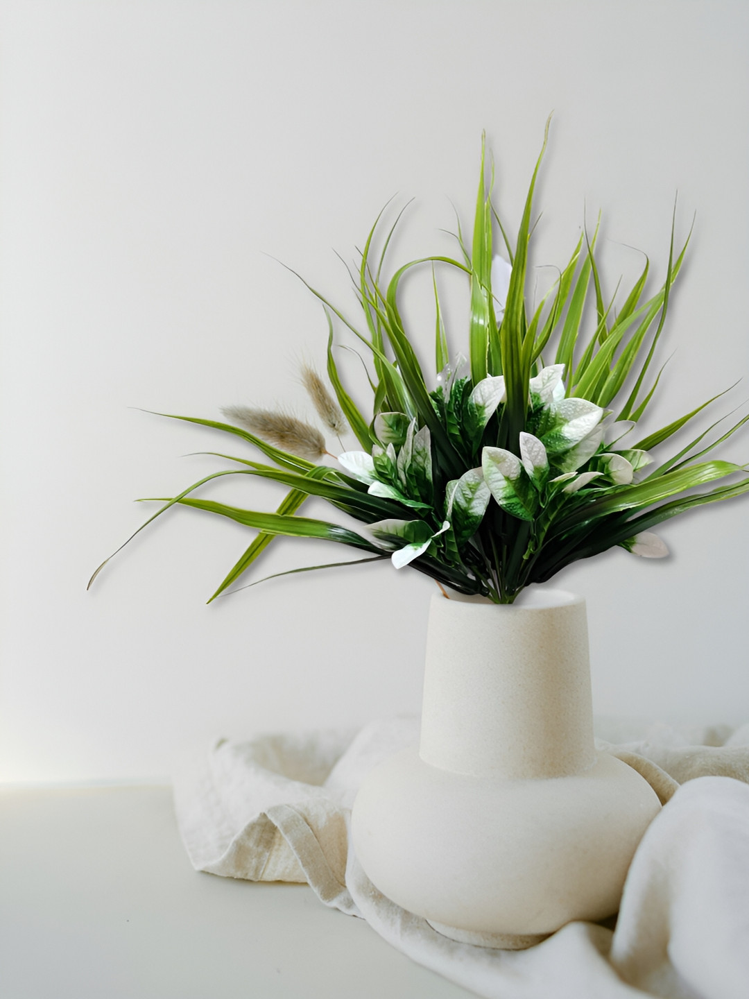 ARTSY White & Green Croton Artificial Plant