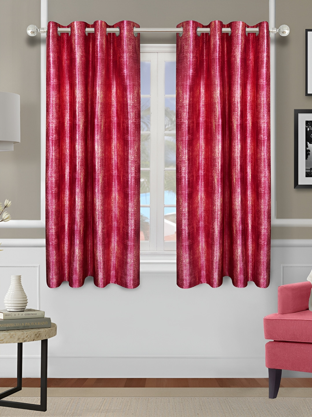 Aura Pink & Cream 2Pcs Abstract Room Darkening Window Curtain