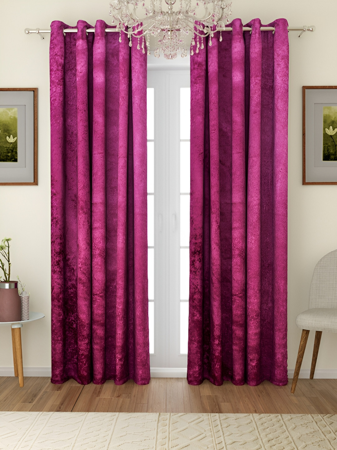 Aura Pink  2Pcs Room Darkening Rod Pocket Door Curtain