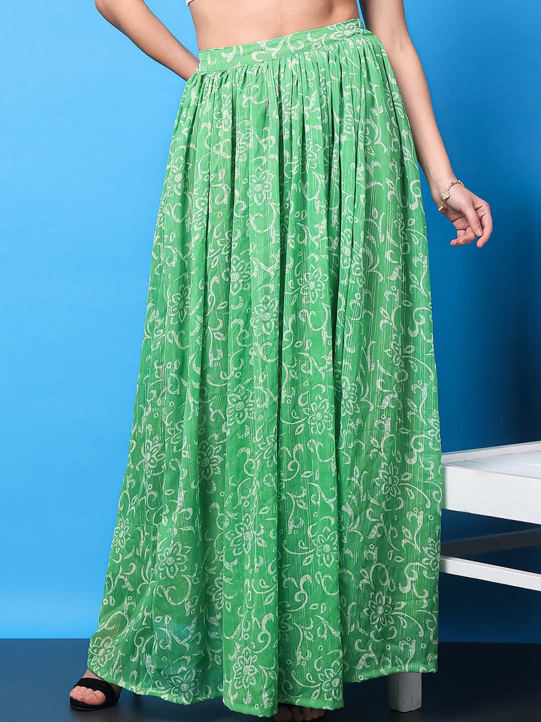 MINOS Floral Printed Chiffon Gathered Flared Maxi Skirt