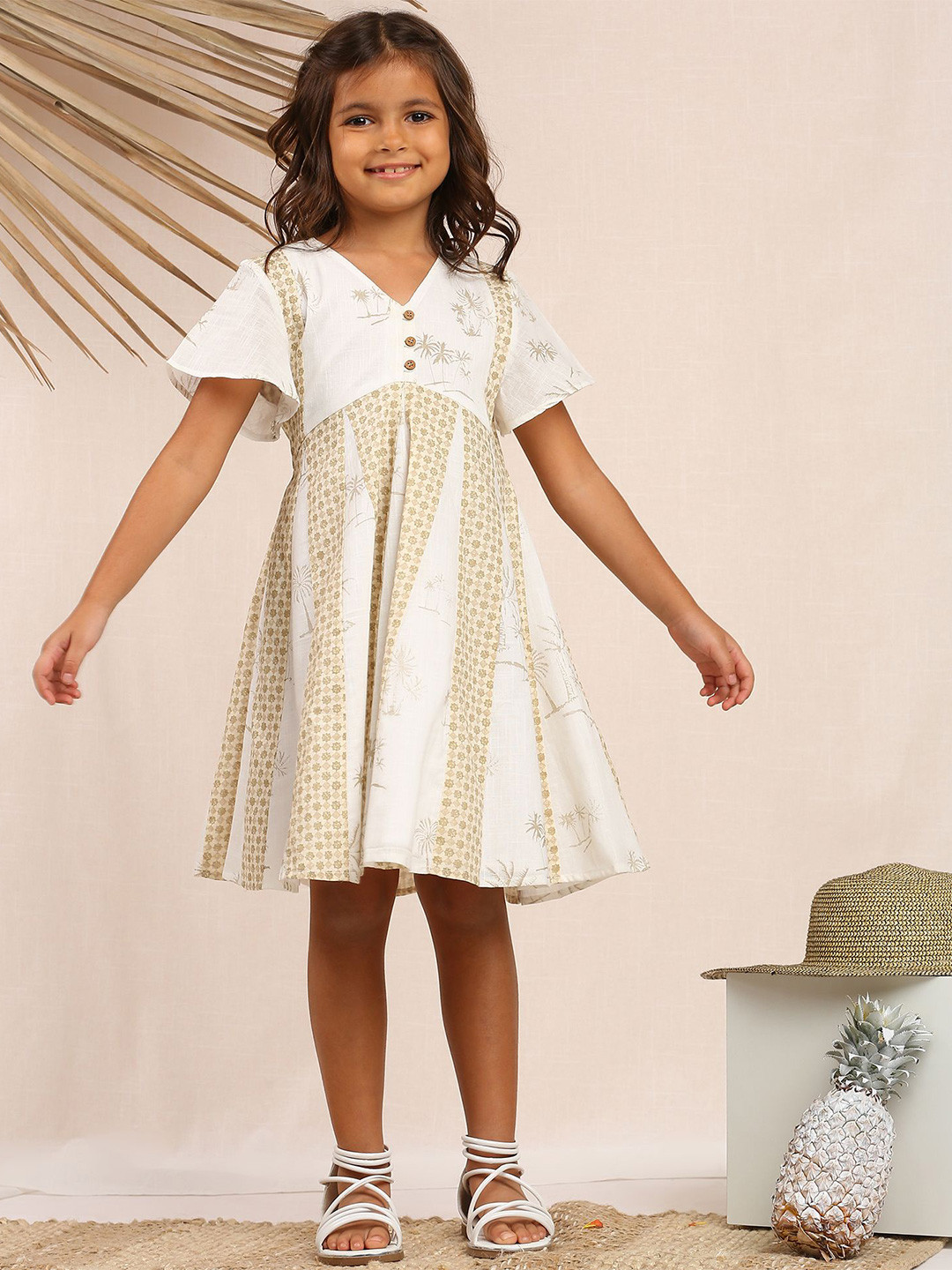 My Milestones V Neck Flared Sleeve Fit & Flare Dress