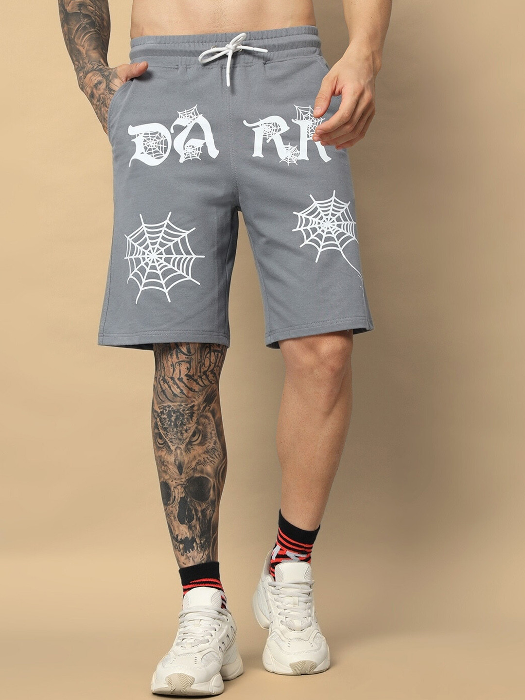 WEARDUDS Men Dark Web Printed Pure Cotton Shorts