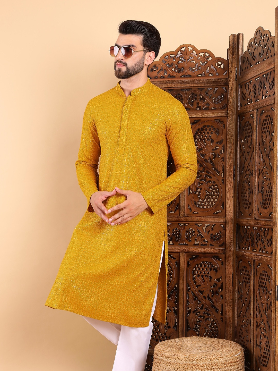Ethnic Bay Ethnic Motifs Embroidered Mandarin Collar Kurta