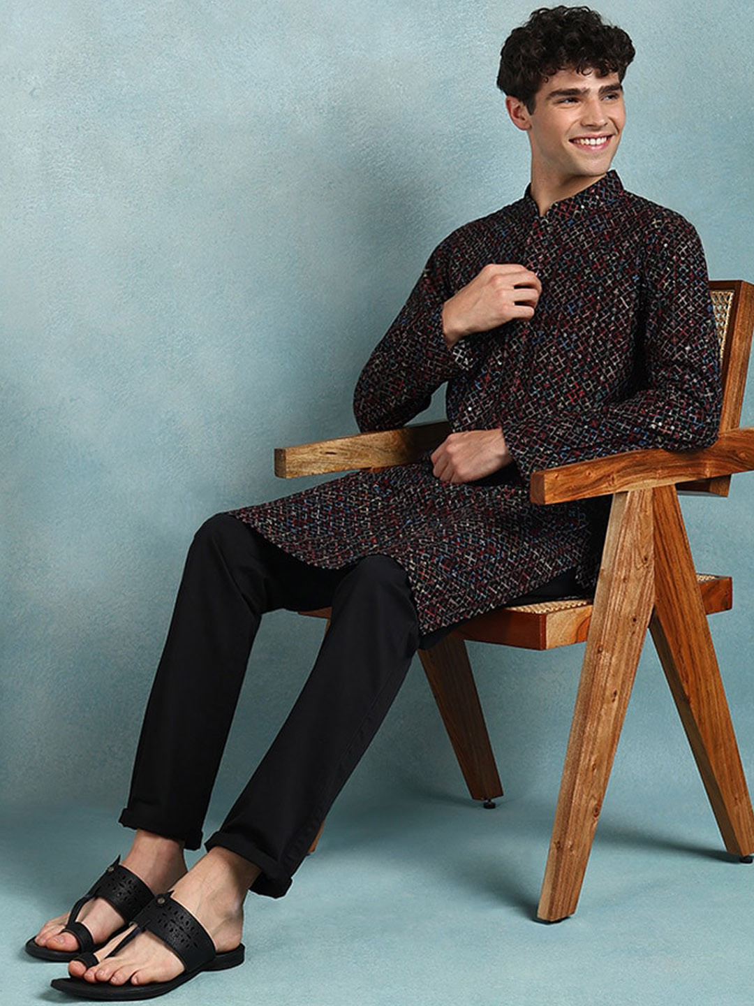 Ethnic Bay Ethnic Motifs Embroidered Thread Work Straight Kurta