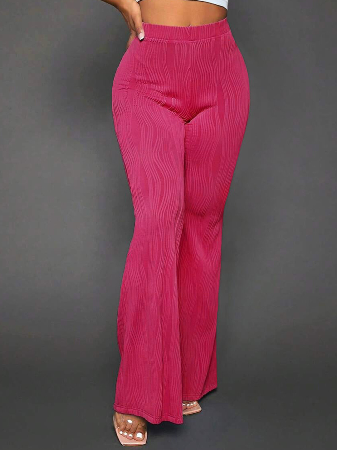 Stylecast X Slyck Women Mid-Rise Comfort Flared Wrinkle Free Trousers
