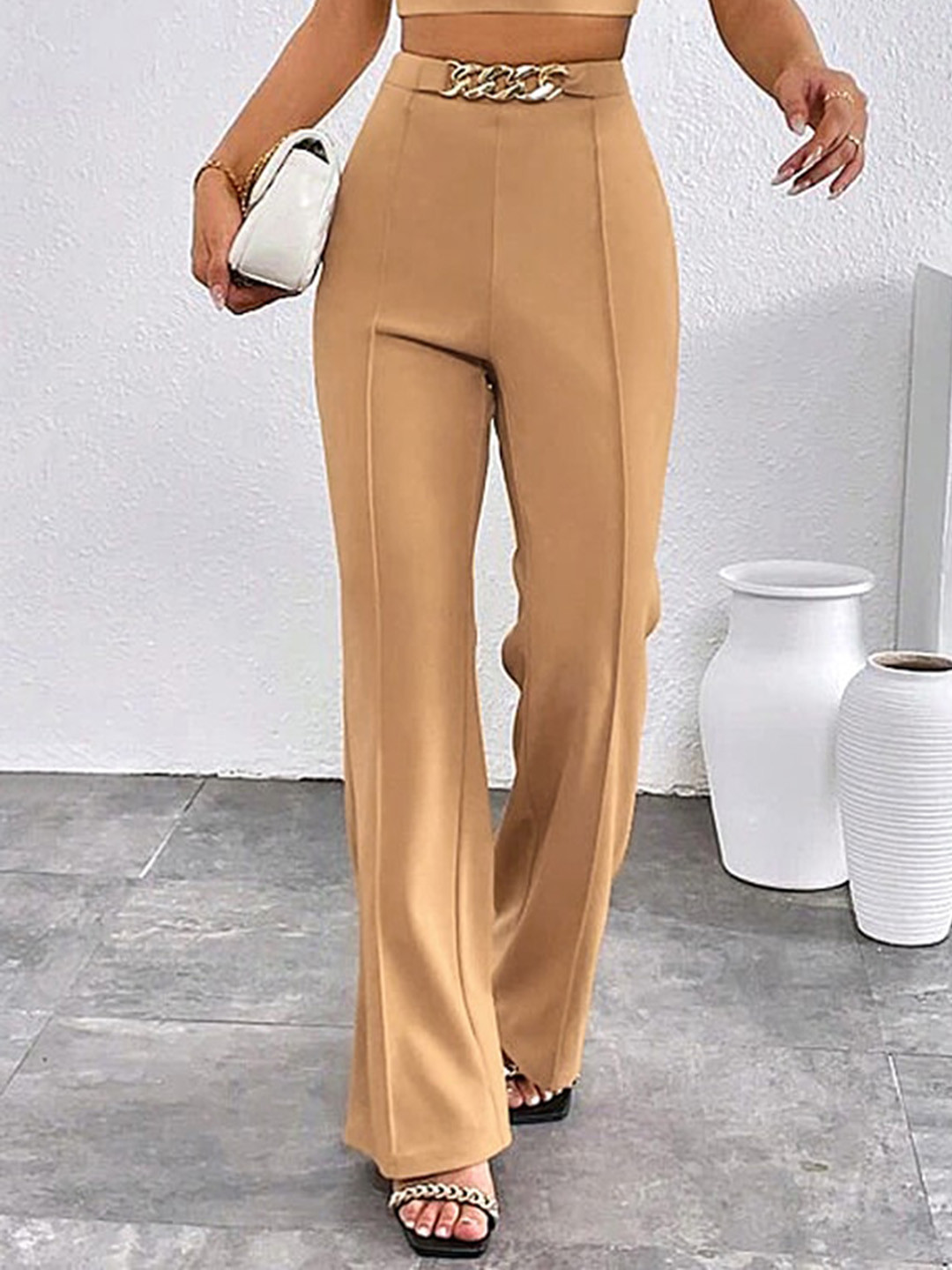 Stylecast X Slyck Women Comfort Fit Wrinkle Free Chain Detailing Regular Fit Trousers