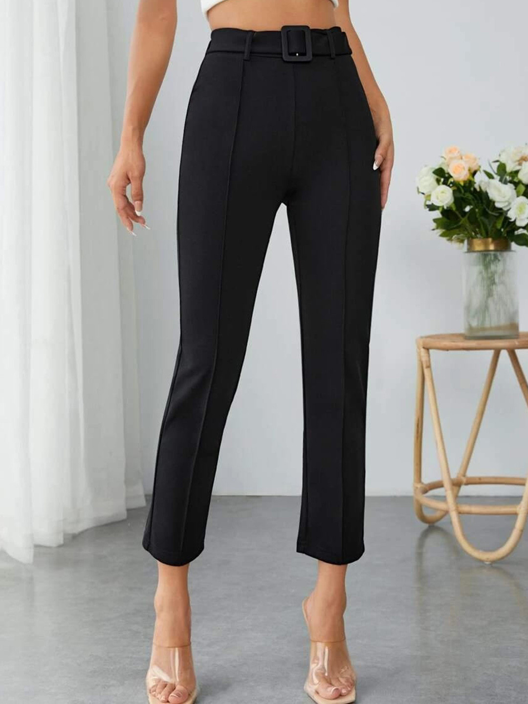 Stylecast X Slyck Women Comfort Wrinkle Free Belted Regular Trousers