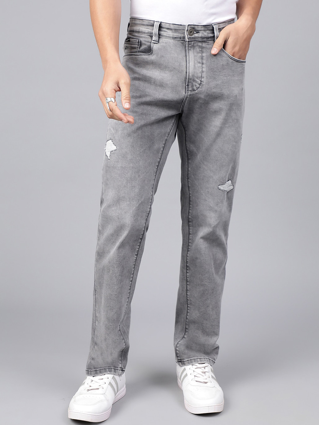Code 61 Men Straight Fit Low-Rise Mildly Distressed Stretchable Jeans