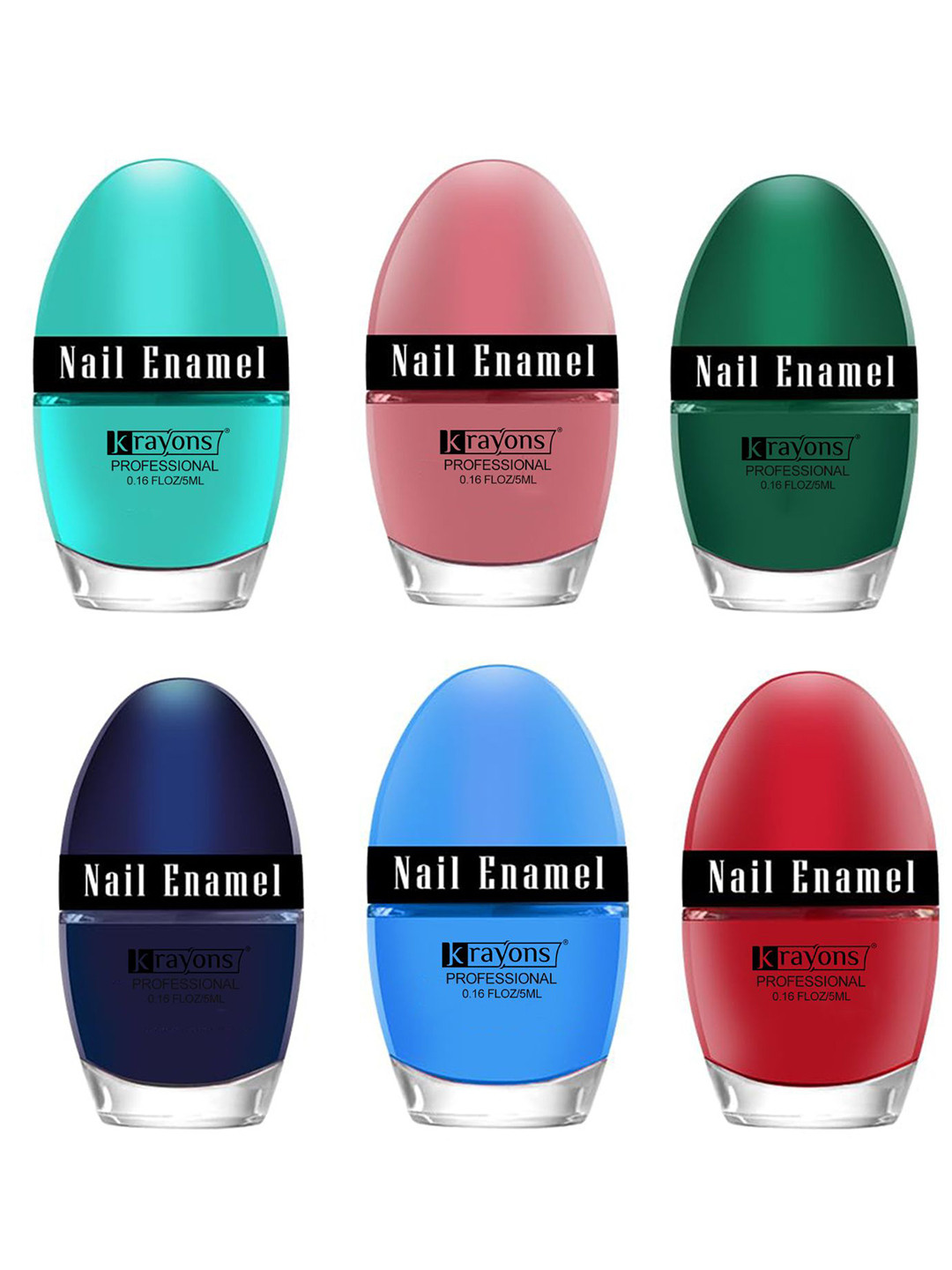 krayons Professional Set Of 6 High Shine Quick Dry Glossy Nail Paints - 5ml Each