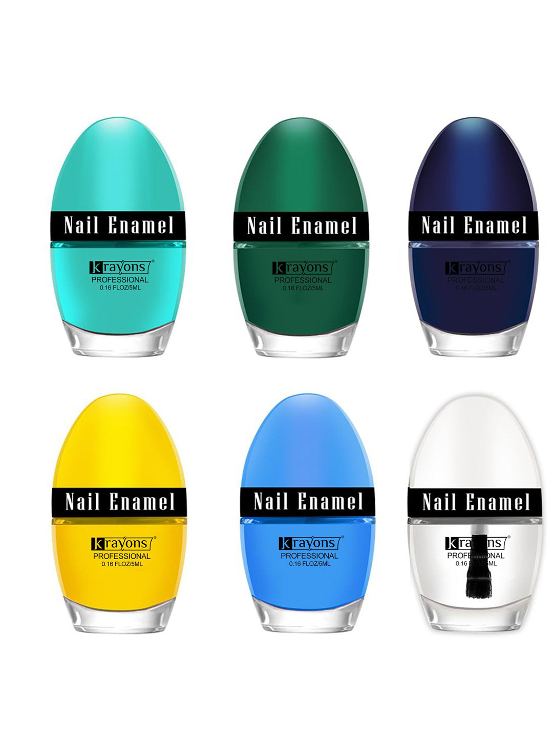 krayons Professional Set Of 6 High Shine Quick Dry Glossy Nail Paints - 5ml Each