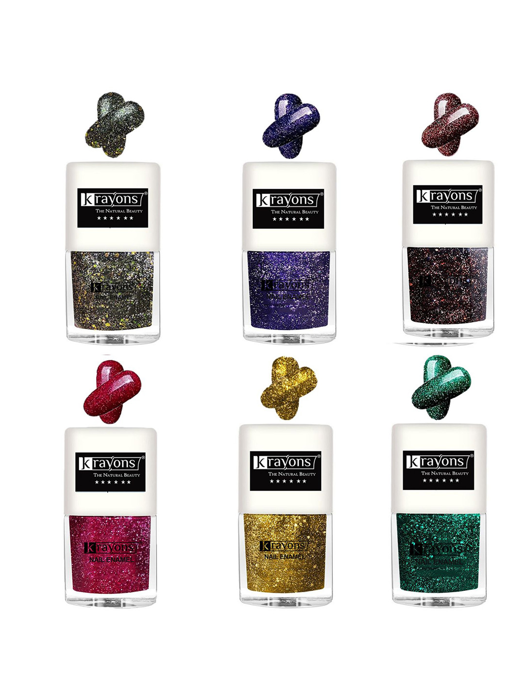 krayons Set Of 6 The Natural Beauty Quick Drying Glitter Nail Enamel - 5ml Each