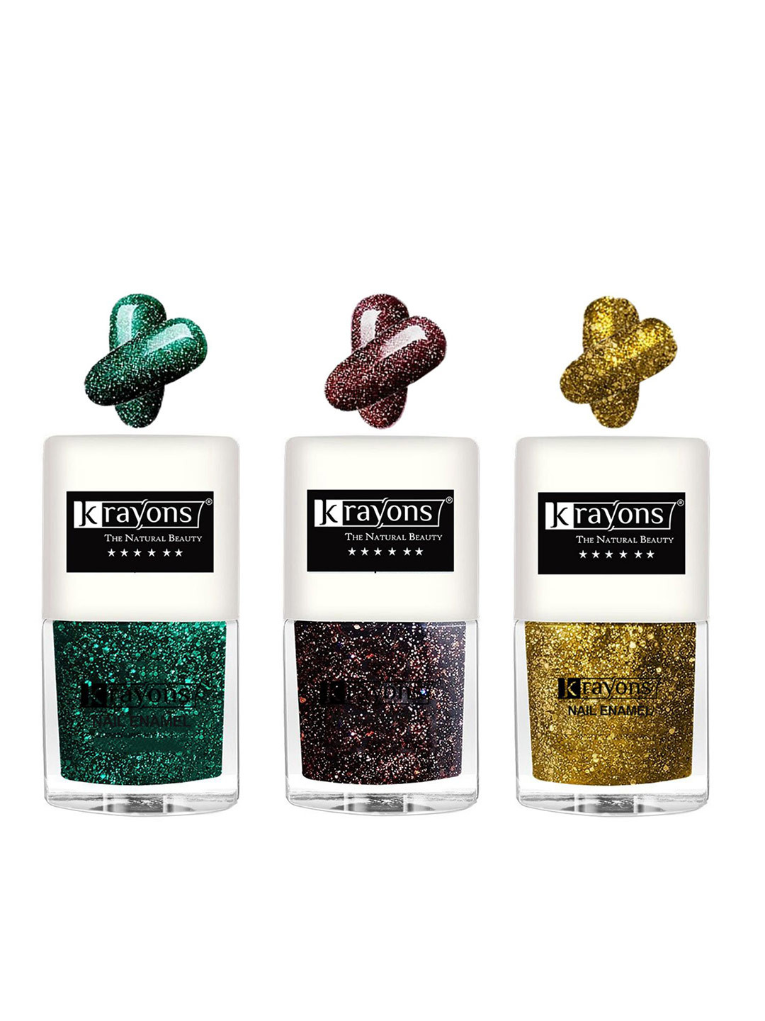 krayons Set Of 3 The Natural Beauty Quick Drying Glitter Nail Enamel - 5ml Each