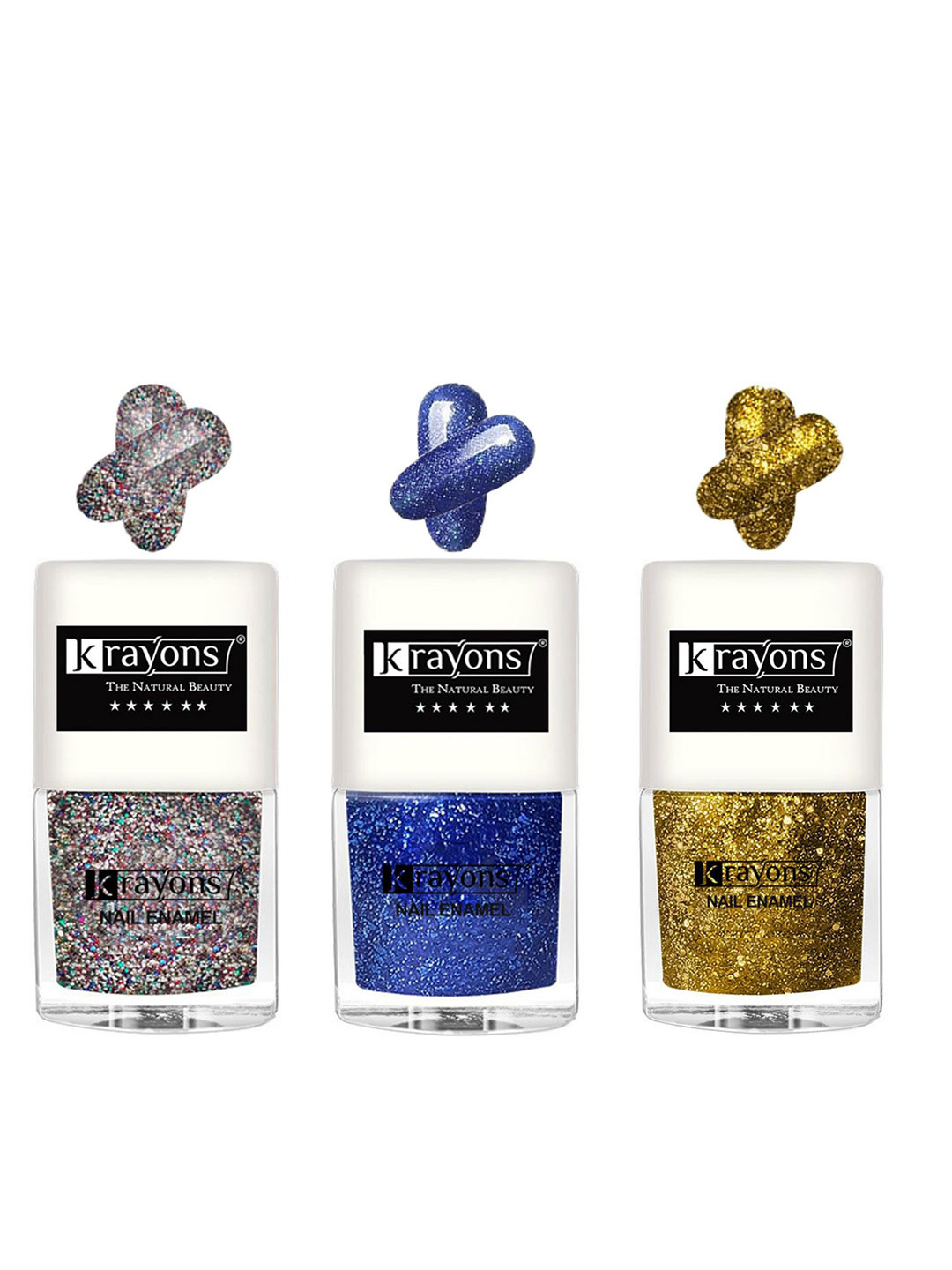 krayons Set Of 3 The Natural Beauty Quick Drying Glitter Nail Enamel - 5ml Each
