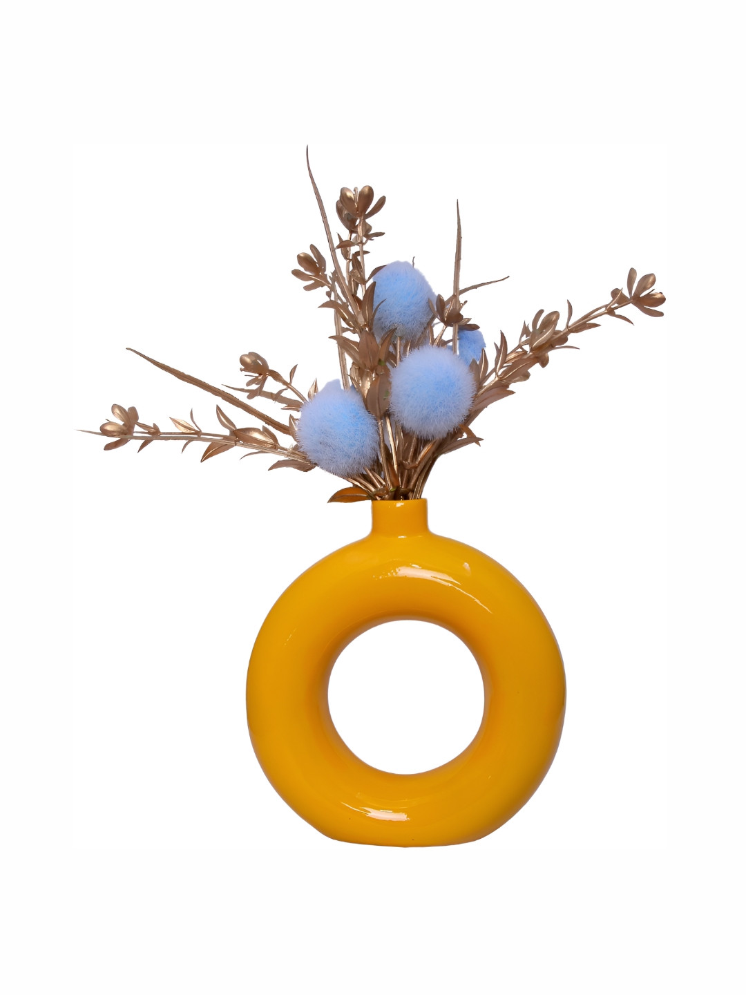 GW CREATIONS Yellow Ceramic Round Pot Planter