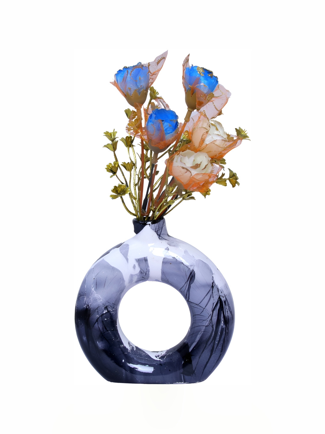 GW CREATIONS Black Grey Ceramic Round Pot Planter